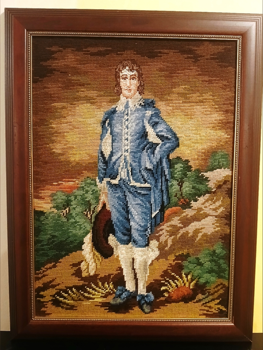 Framed Vintage Blue Boy  Needlepoint
